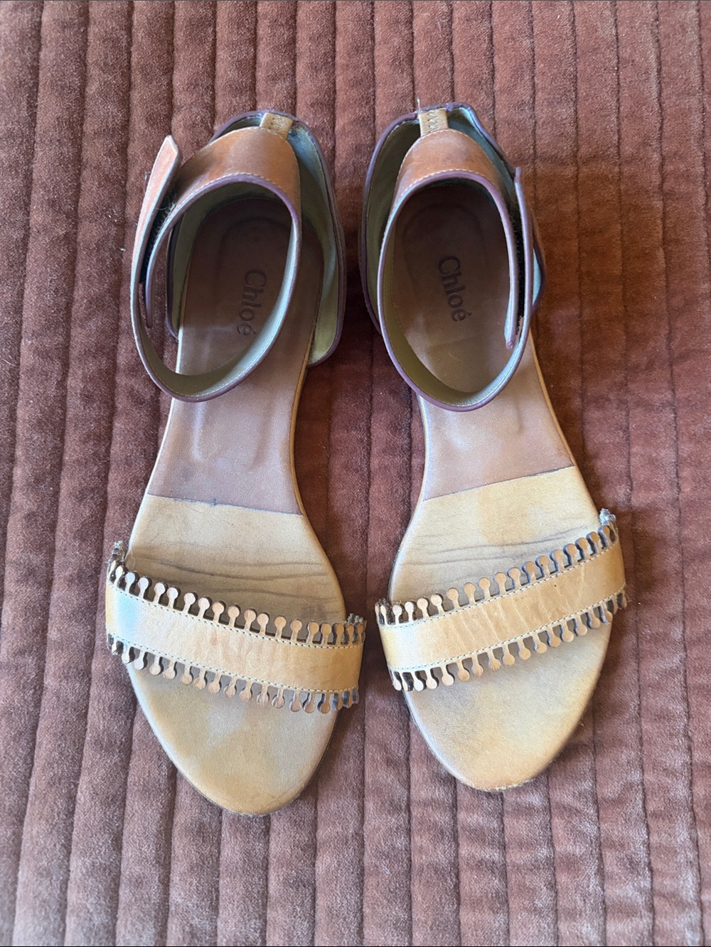 CHLOE Women's Brown/Tan Leather Ankle-Strap Sandals